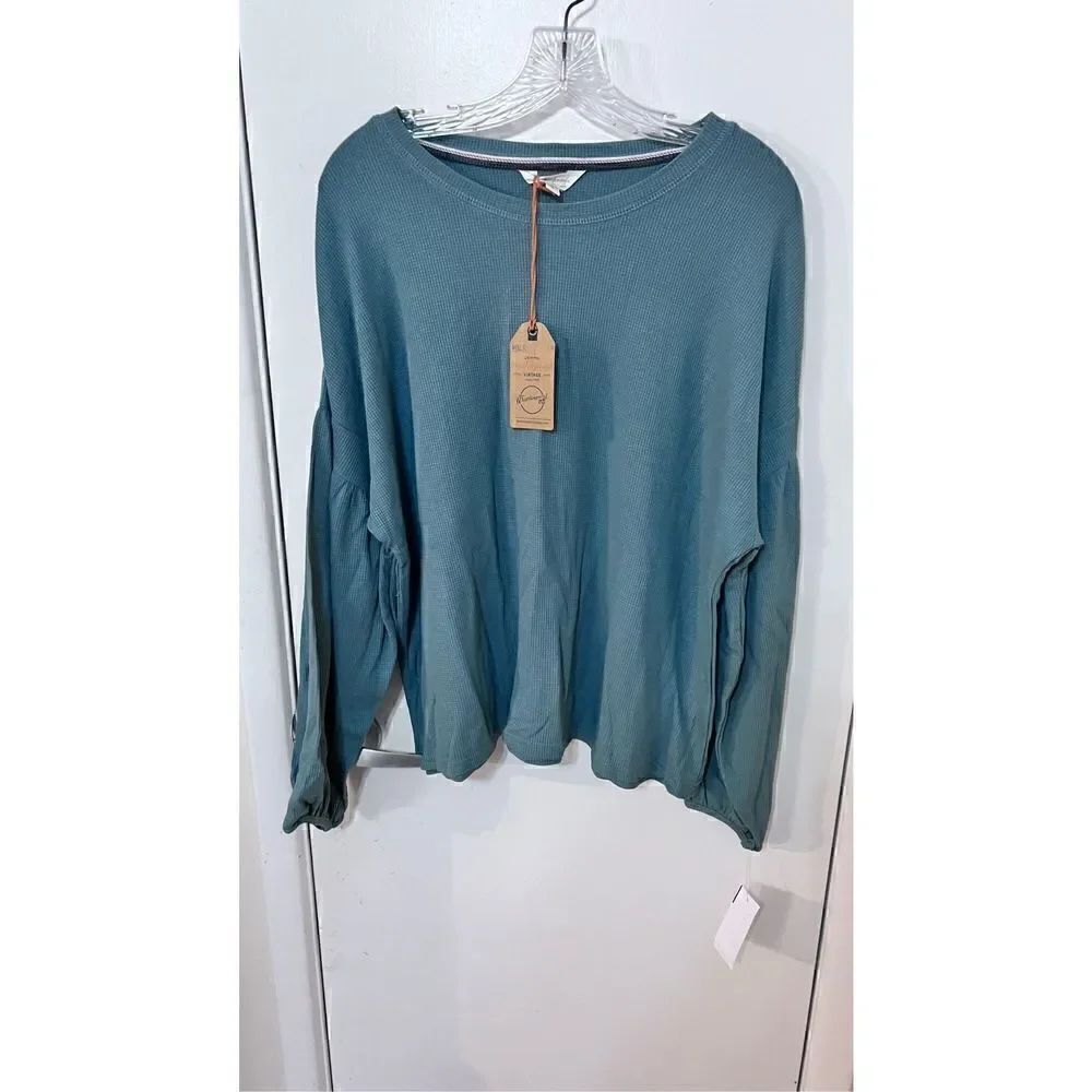 Weatherproof Vintage Womens Balloon Sleeve Waffle Crew Neck Top Teal Size XL NWT